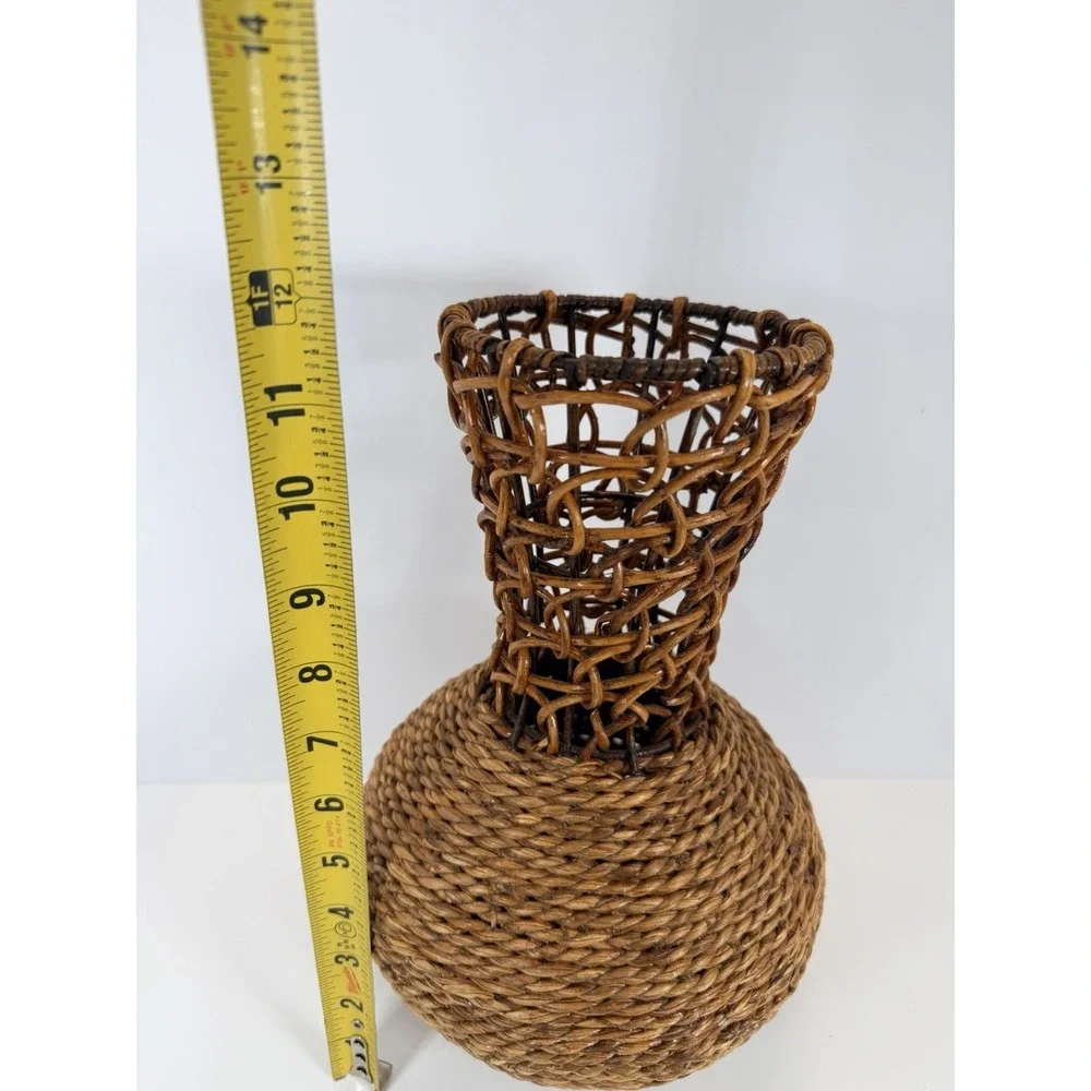 American Rope & Reed Handwoven Basket - Vase Mid-Century Modern - 12